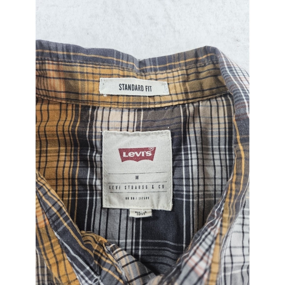Levi's Men's Orange Plaid Casual Pearl Snap Shirt M Short Sleeve Western - Picture 3 of 8